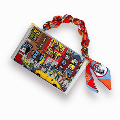 Embroidered Clutch - New York - light grey purse
