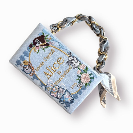 Embroidered Clutch - Alice in Wonderland - baby blue purse