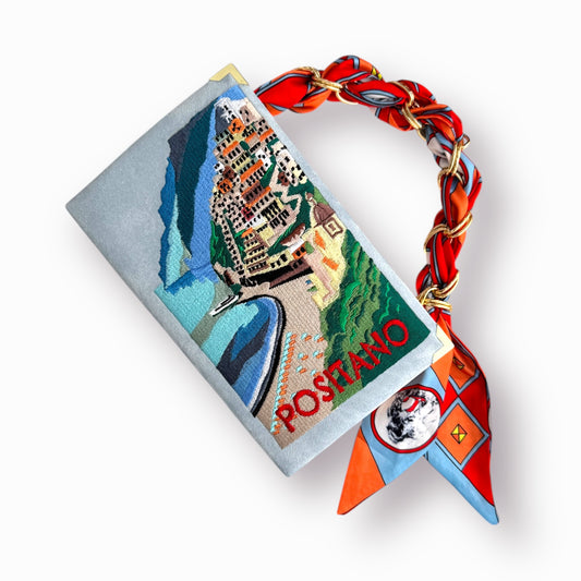 Embroidered Clutch - Positano - blue purse