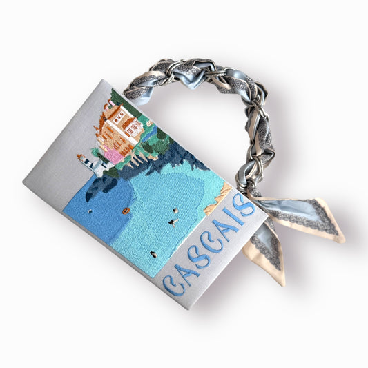 Embroidered Clutch - Cascais Portugal - light blue purse