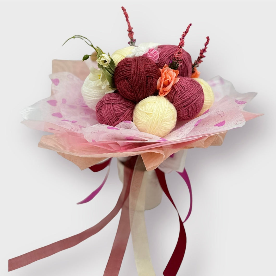 Yarn bouquet with artificial flowers with FREE Standard Shipping