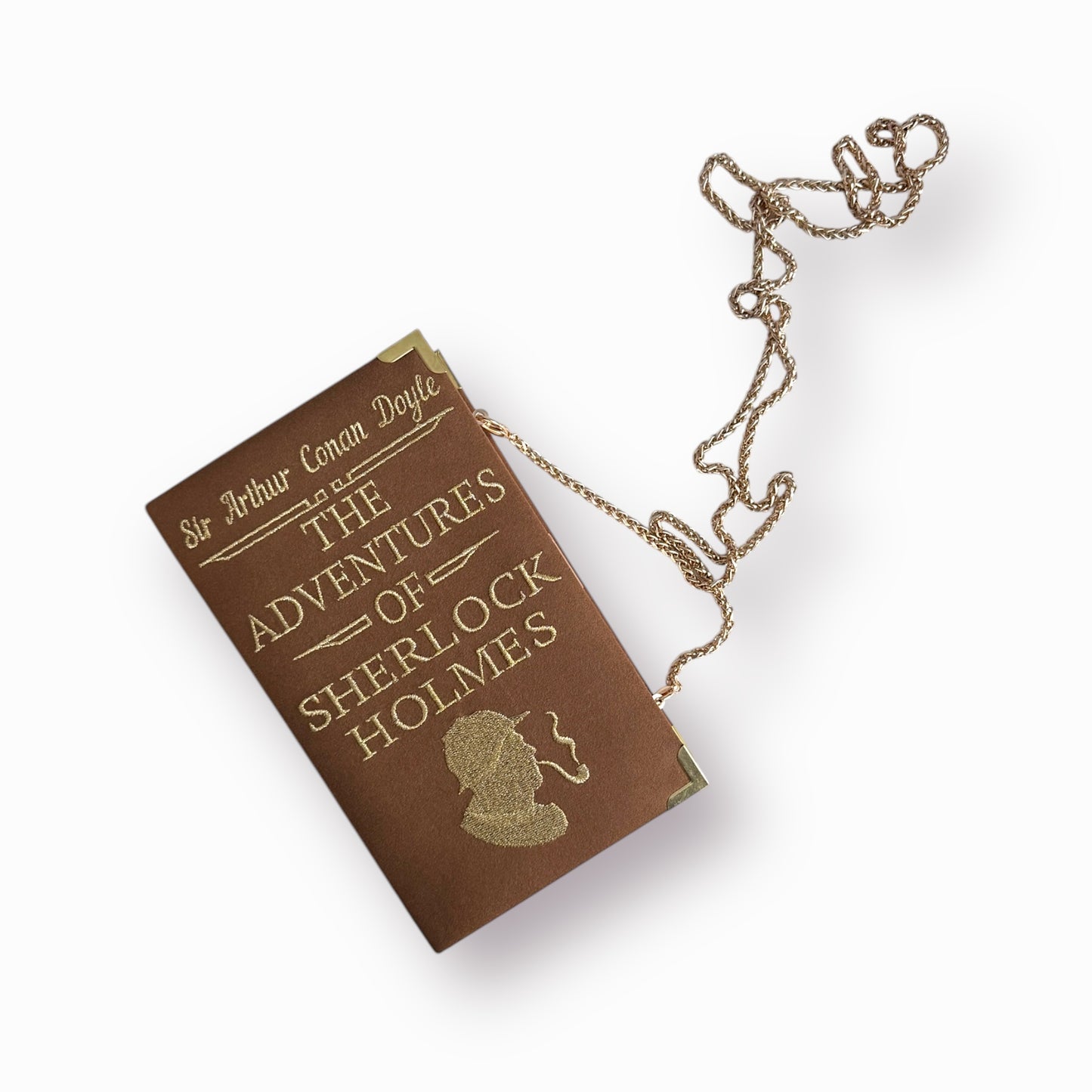 Embroidered Clutch - Sherlock Holmes - brown suede-velvet purse