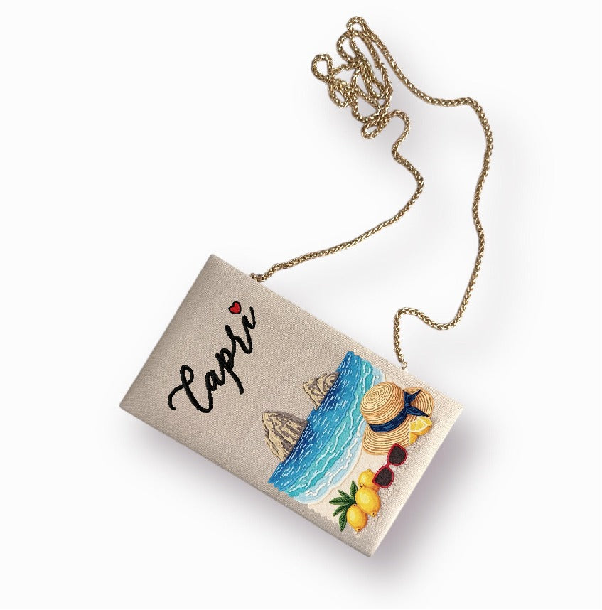 Embroidered Clutch - Capri - beige purse