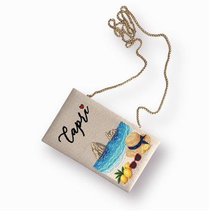 Embroidered Clutch - Capri - beige purse