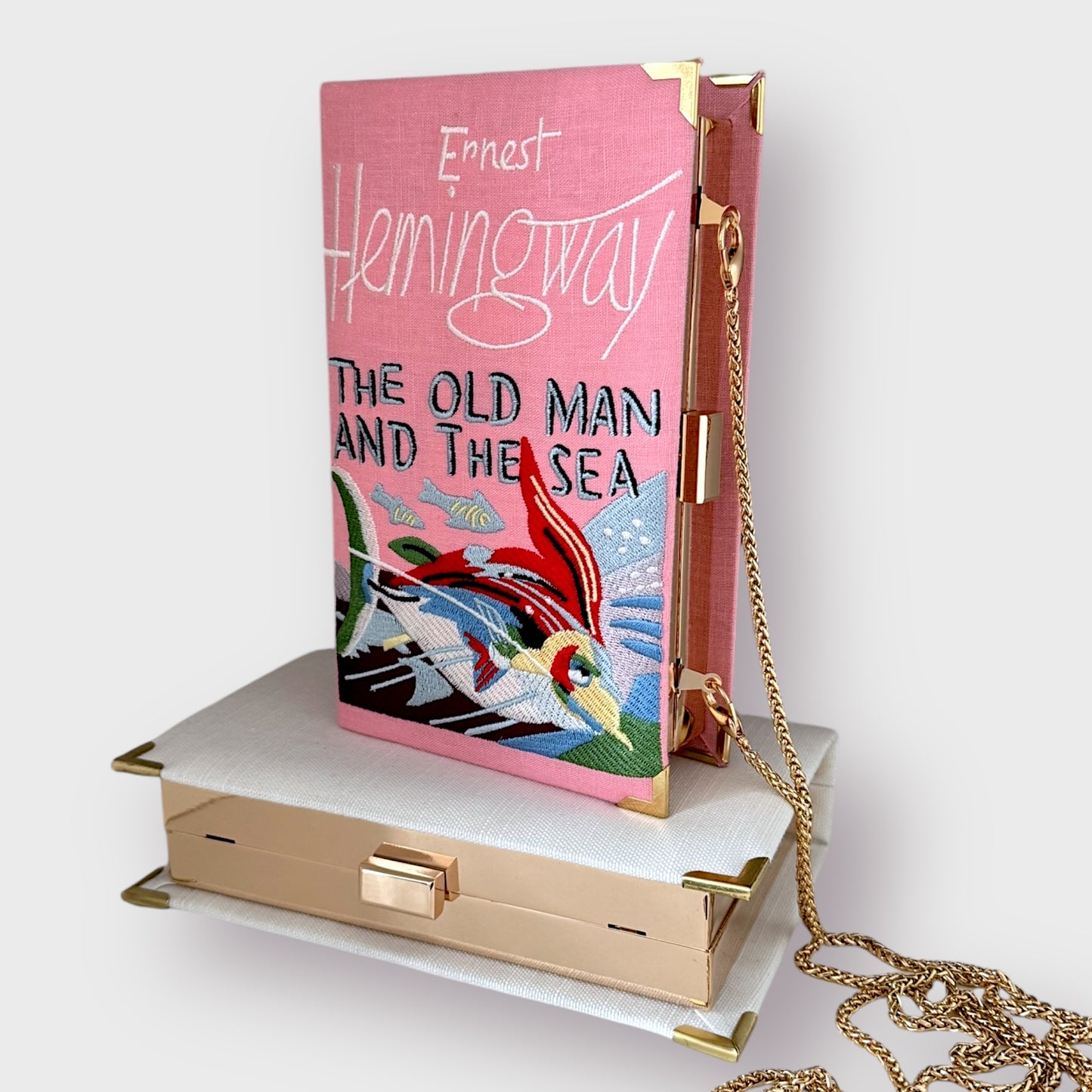 Embroidered Clutch - The Old Man and the Sea - pink purse