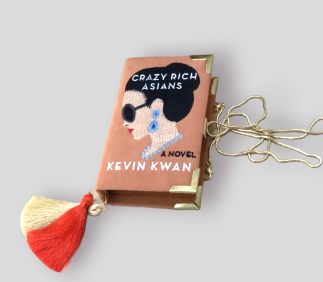 Embroidered Book Clutch - Crazy Rich Asians - Peach velvet version
