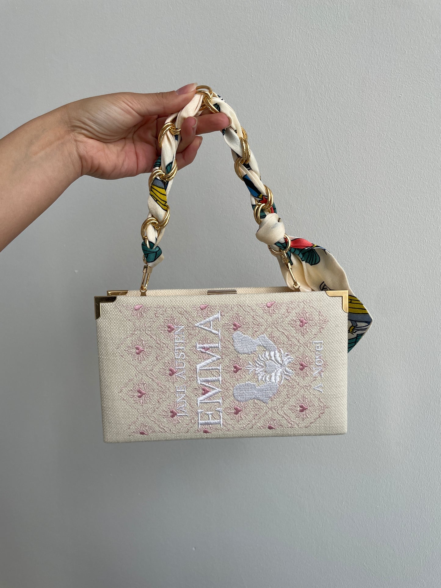 Embroidered book clutch Emma, novelty bag, crossbody purse