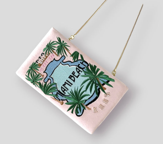 Embroidered Book Clutch - Miami