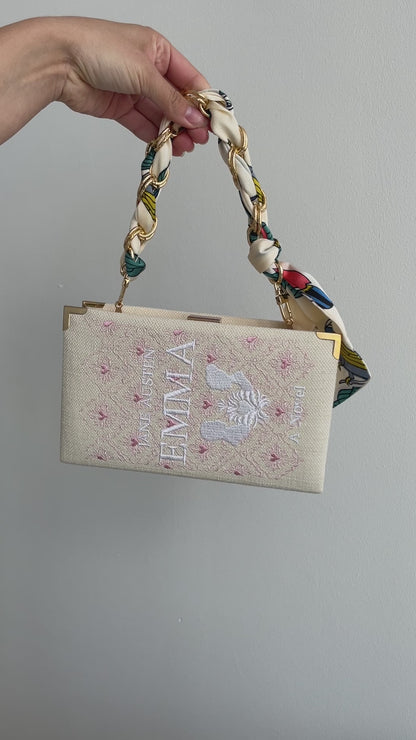 Embroidered book clutch Emma, novelty bag, crossbody purse