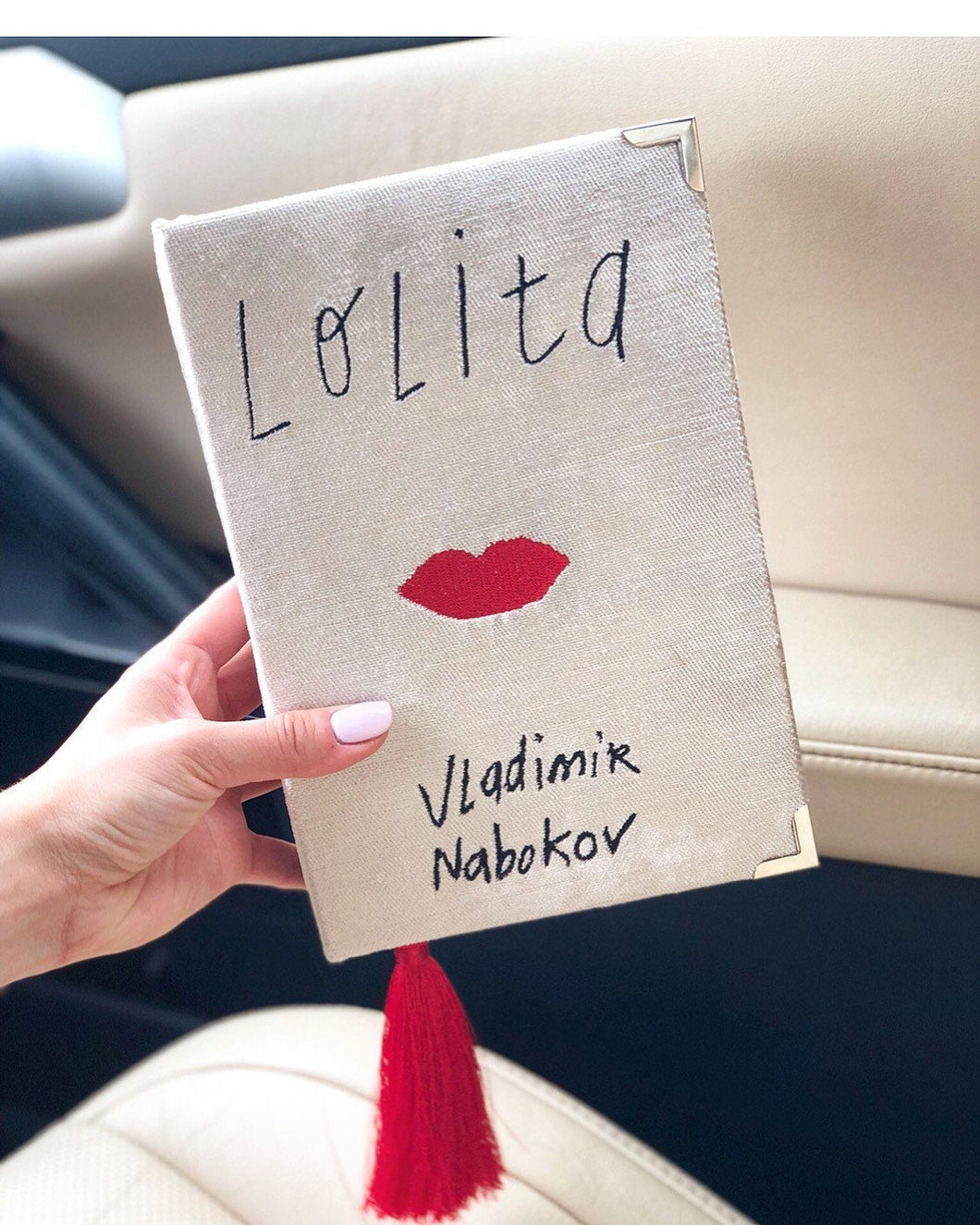 Book clutch purse - Lolita by Vladimir Nabokov - White velvet