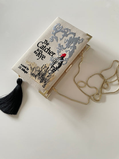 Embroidered Book Bag - Catcher in the Rye - with tassel and chain