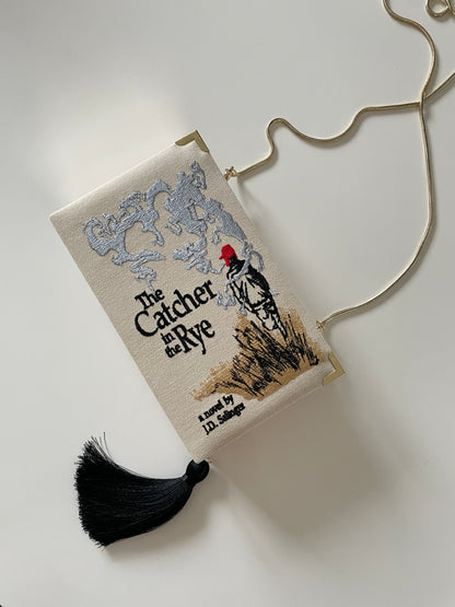 Embroidered Book Bag - Catcher in the Rye - with tassel and chain