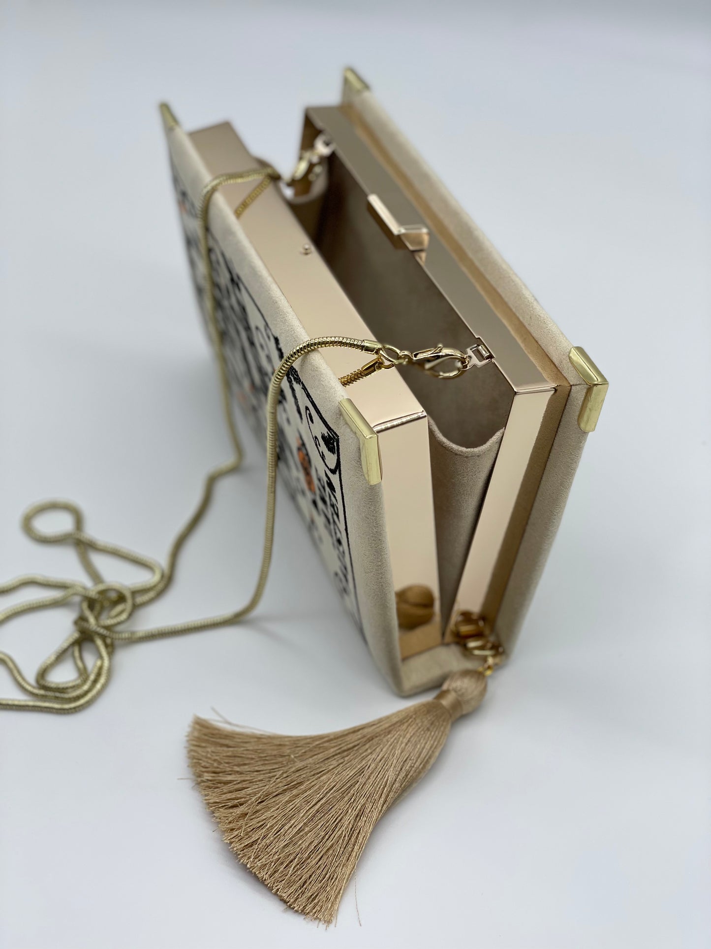 Embroidered Book Clutch - Pride and Prejudice - with tassel and chain