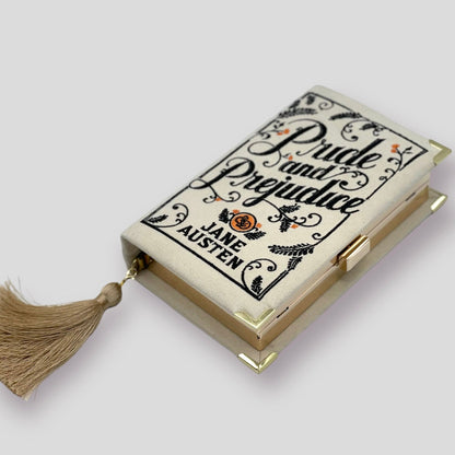 Embroidered Book Clutch - Pride and Prejudice - with tassel and chain