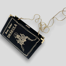 Load image into Gallery viewer, Personalized book clutch handbag, black velvet novelty bag, crossbody purse Drakula
