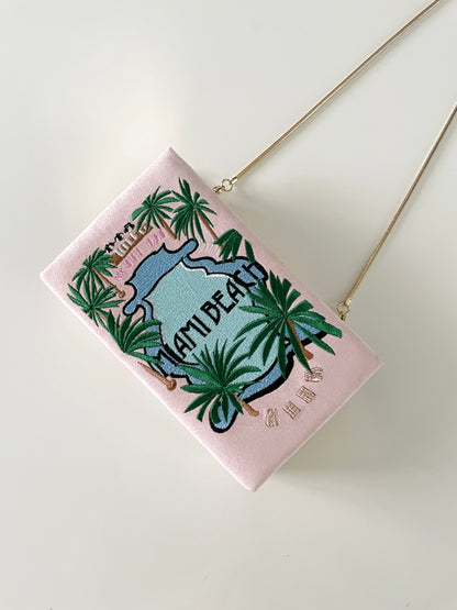 Embroidered Book Clutch - Miami