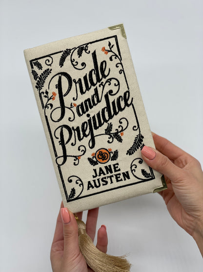 Embroidered Book Clutch - Pride and Prejudice - with tassel and chain