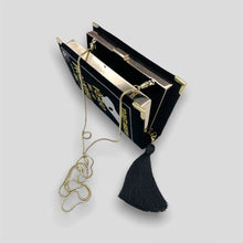Load image into Gallery viewer, Embroidered book clutch, pink novelty bag, crossbody purse Phantom of the Opera
